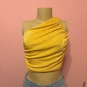 Cider Yellow One-Shoulder Crop Top